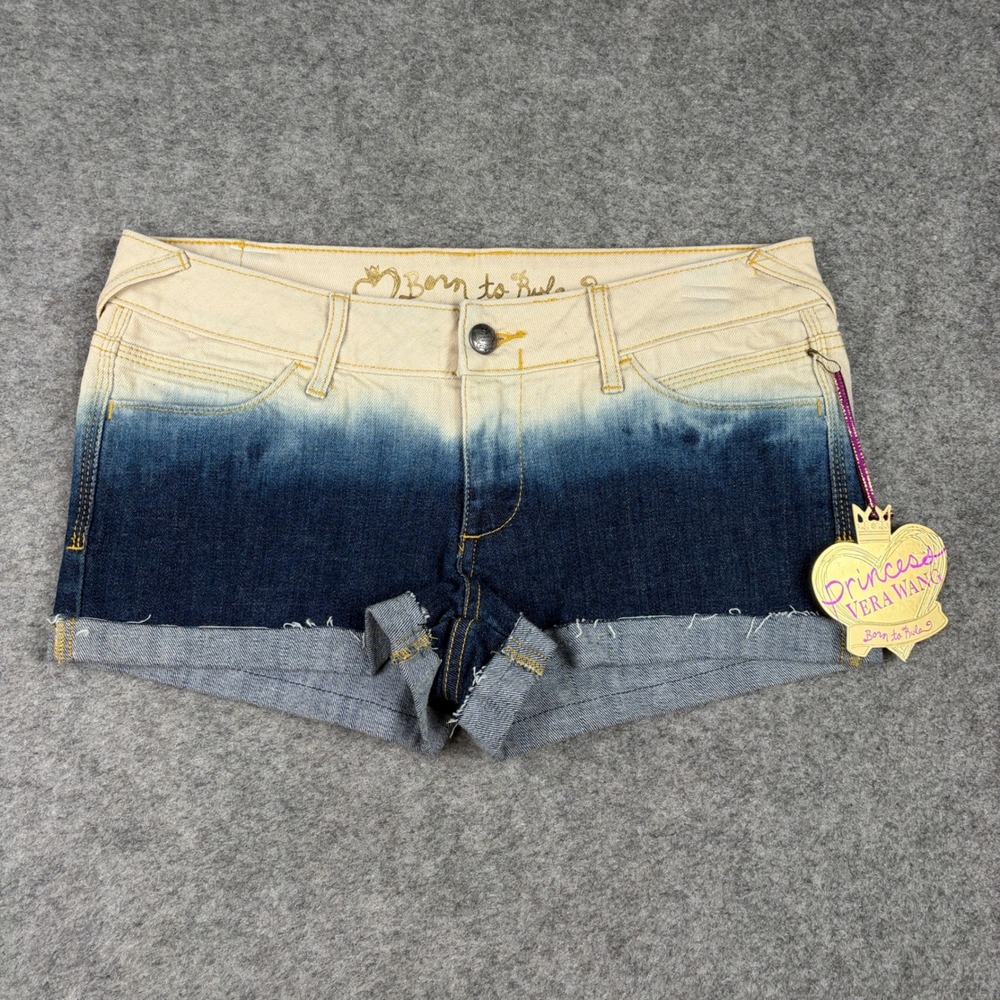 Princess Vera Wang Shorts Womens Size 7 Blue Cream Dip Dye Cuffed Denim Y2K